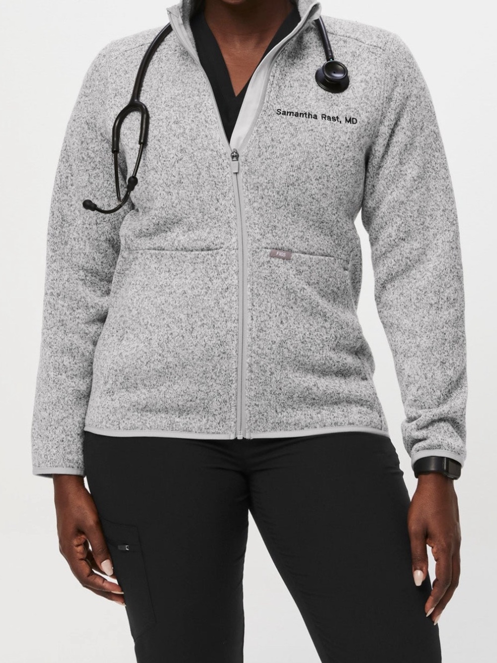 FIGS On-Shift Sweater Knit Jacket in Heather Light Gray - Medium